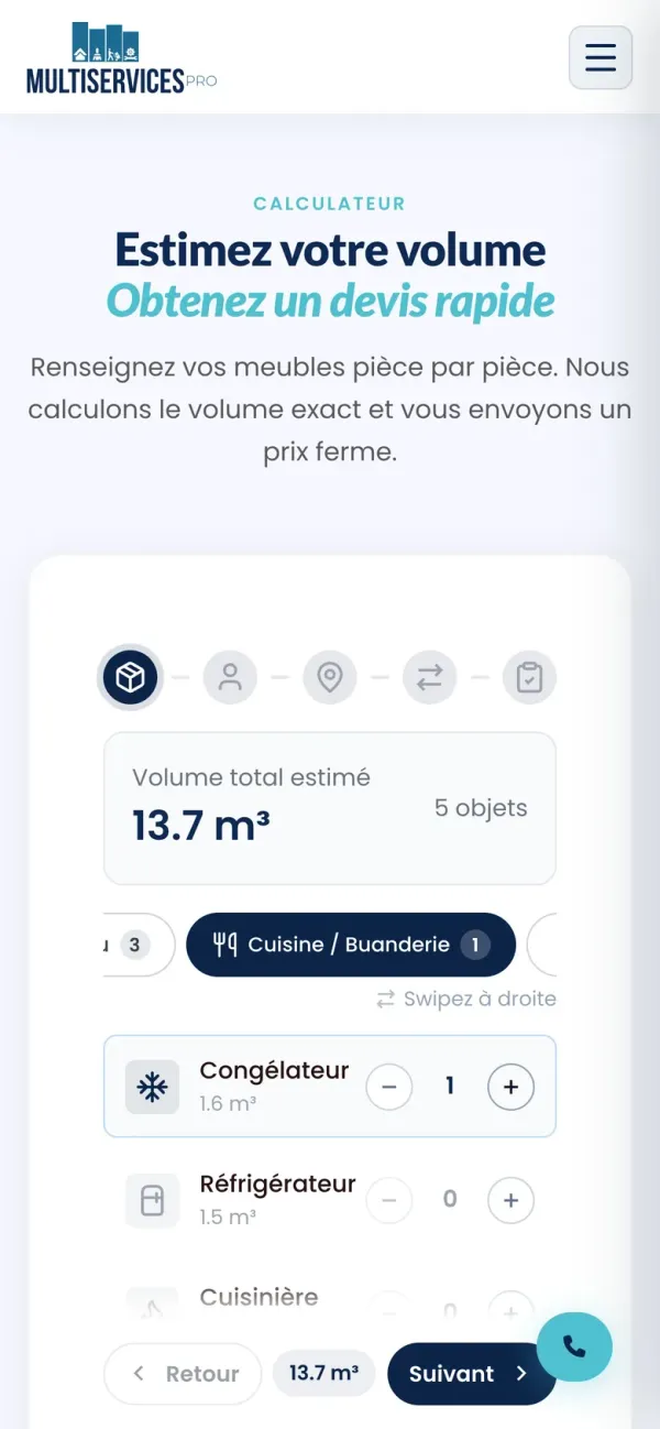 MultiServices Pro: O cliente monta a mudança no site