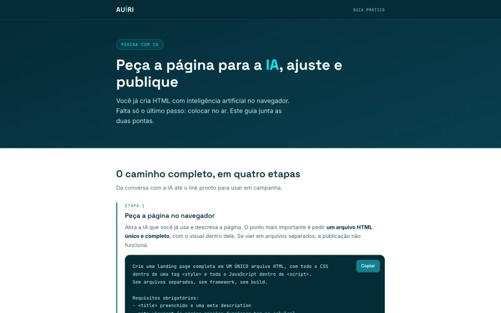 Auíri: A página pronta, parada no computador