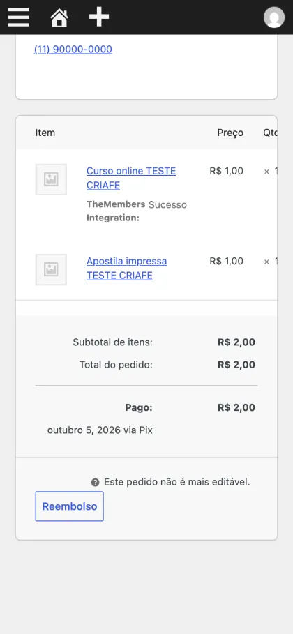 Página inicial no celular, Produtor de cursos online