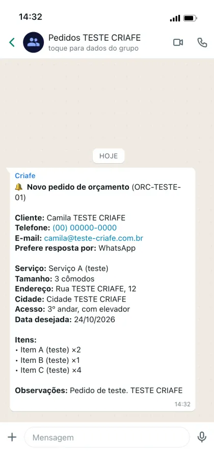 Página inicial no celular, Empresa de serviços