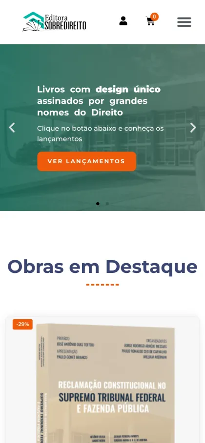 Página inicial no celular, Editora Sobredireito