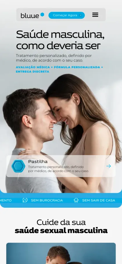 Página inicial no celular, Bluue