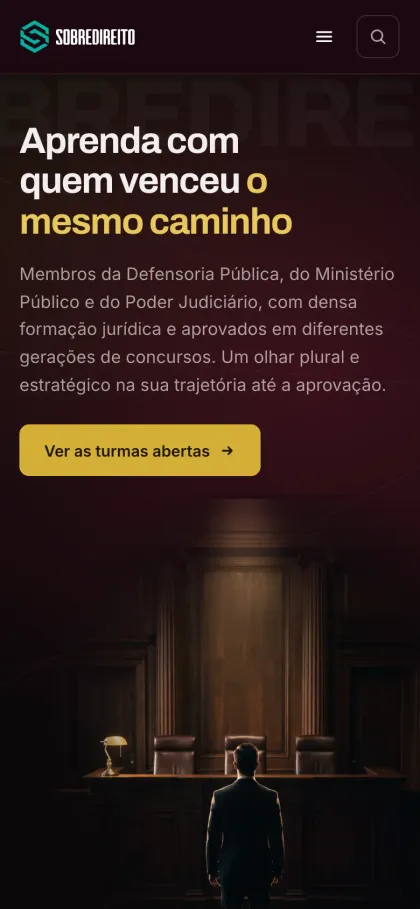 Página inicial no celular, Curso Sobredireito
