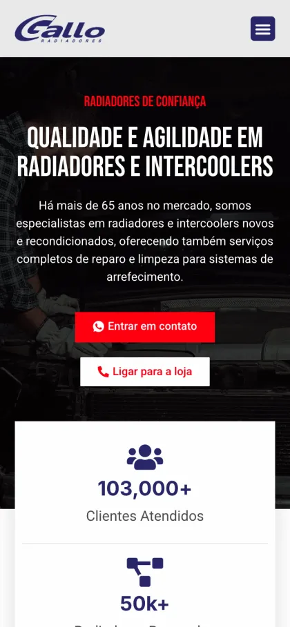 Página inicial no celular, Gallo Radiadores