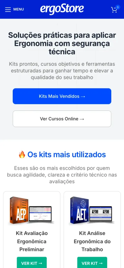 Página inicial no celular, ergoStore