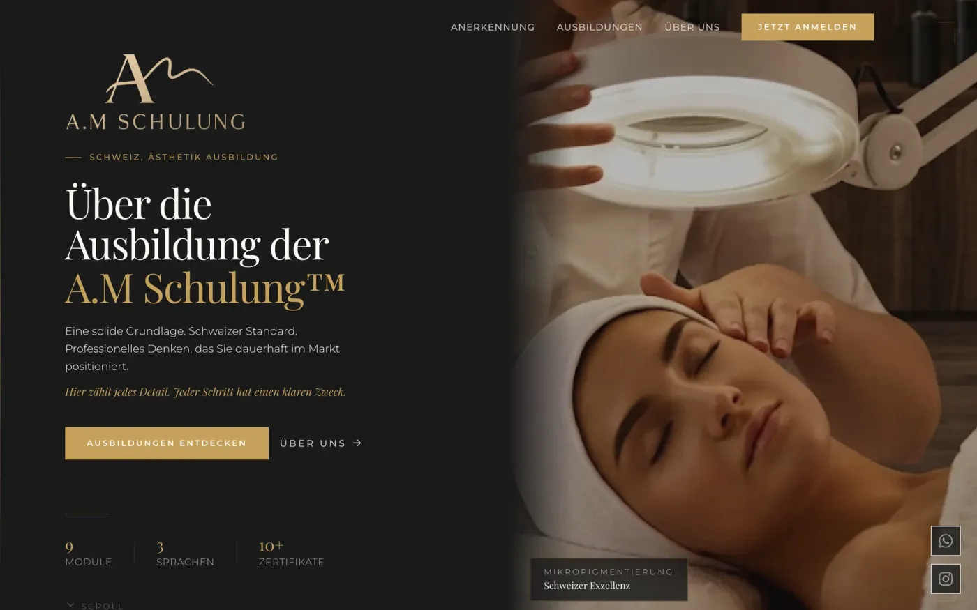 criação de site para escola de estética: página inicial, A.M Schulung