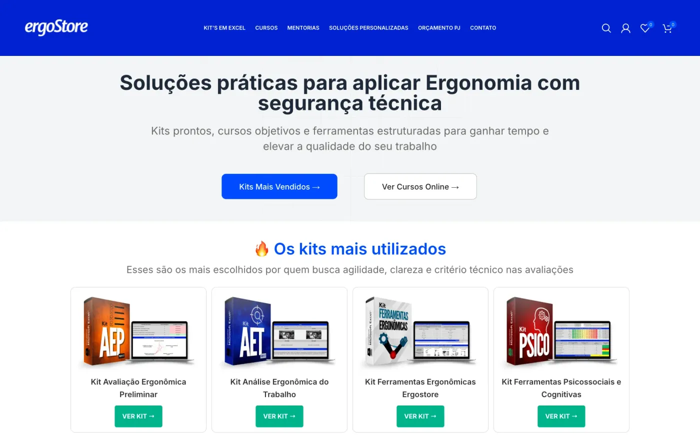 loja virtual de produtos digitais: página inicial, ergoStore