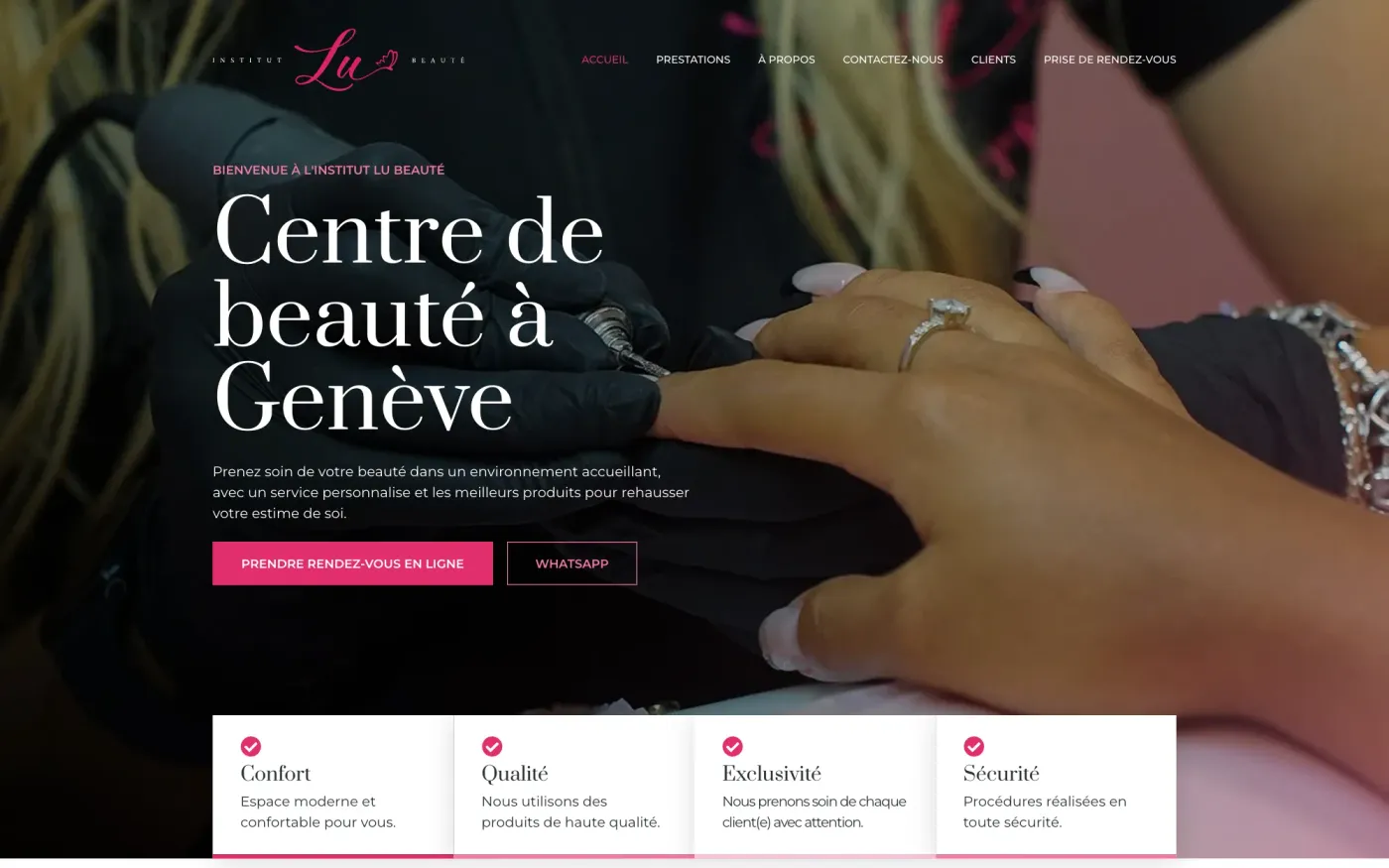 criação de site para salão de beleza: página inicial, Institut Lu Beauté