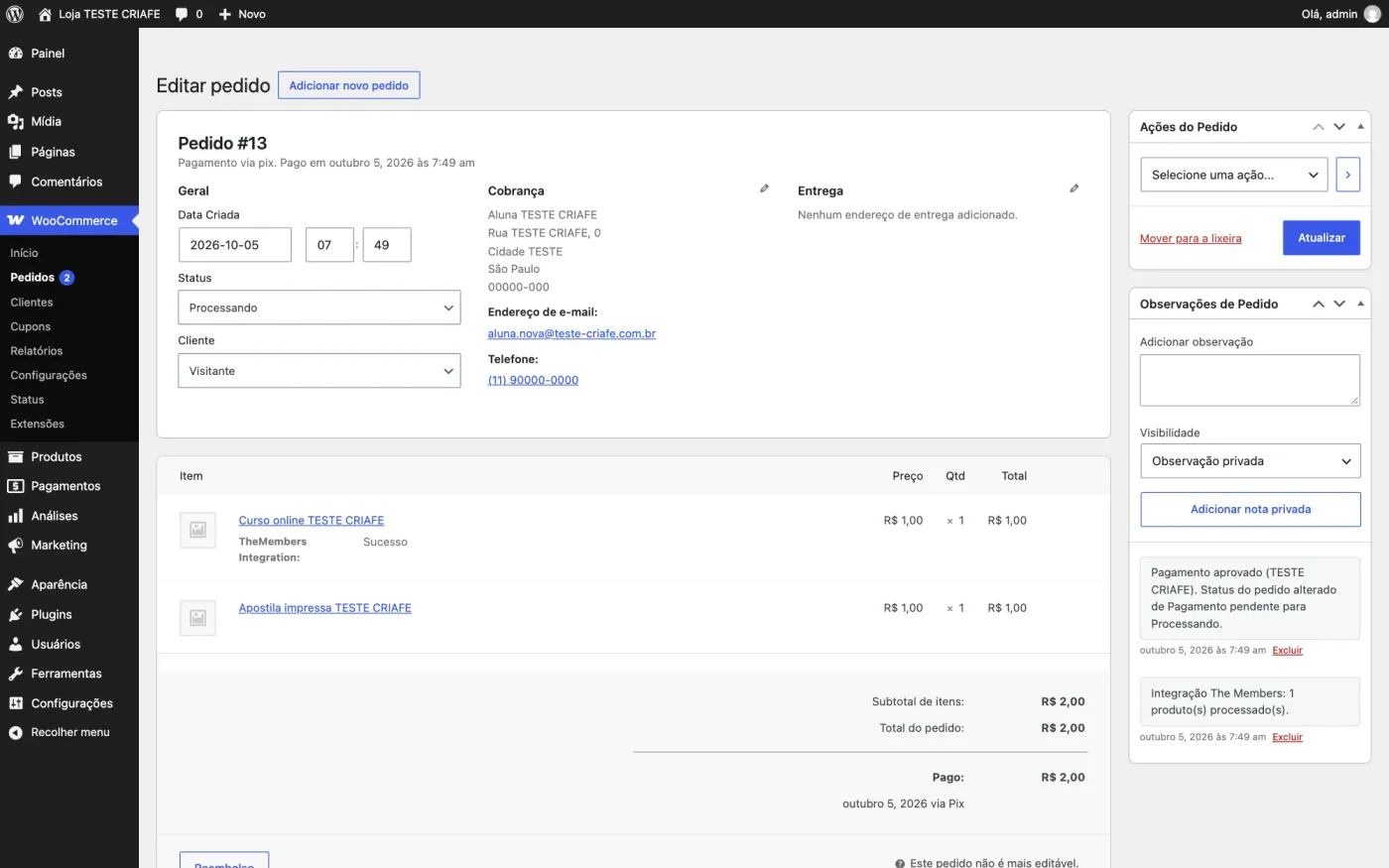 integração WooCommerce com TheMembers: página inicial, Produtor de cursos online