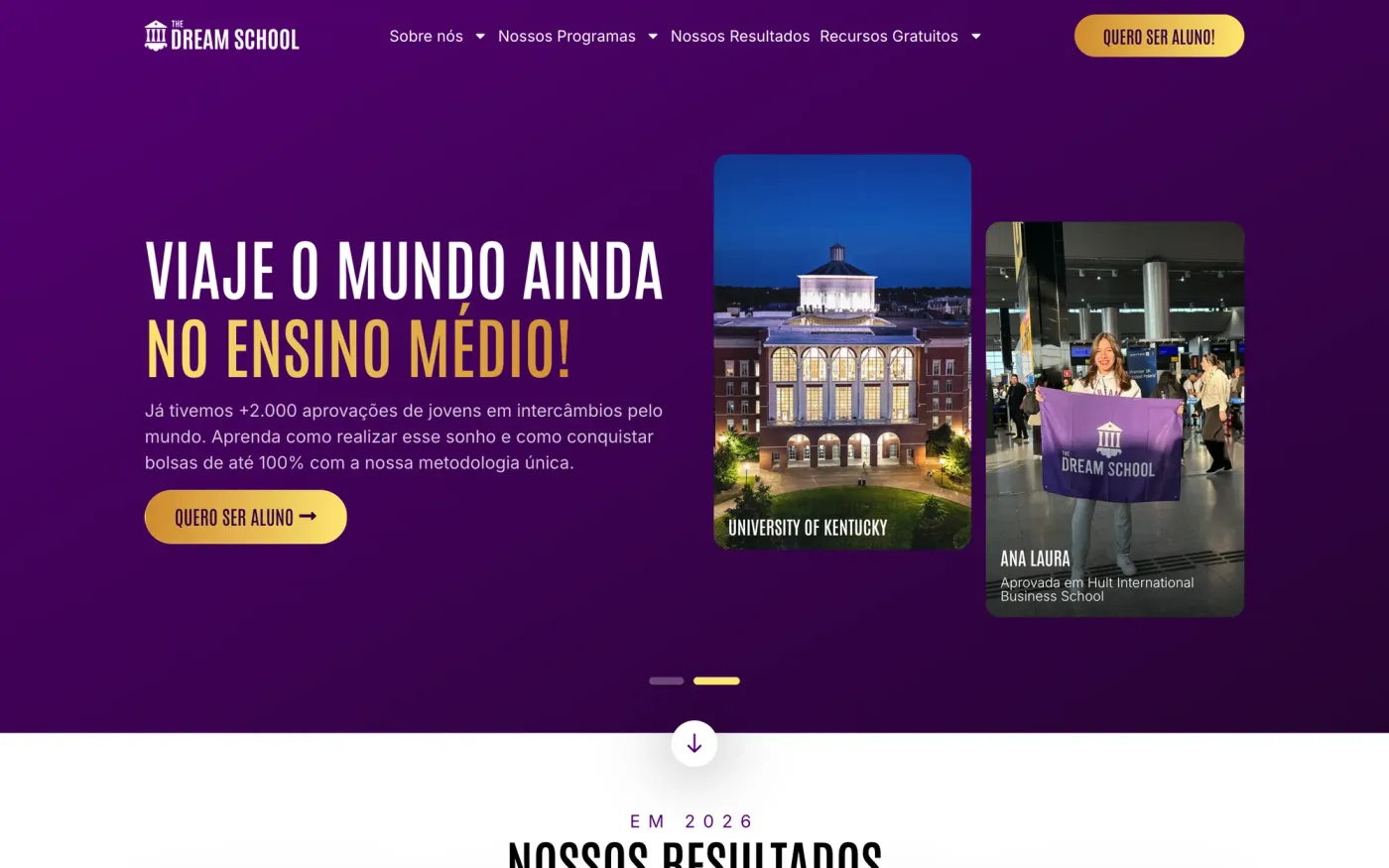 otimização de site WordPress: página inicial, The Dream School