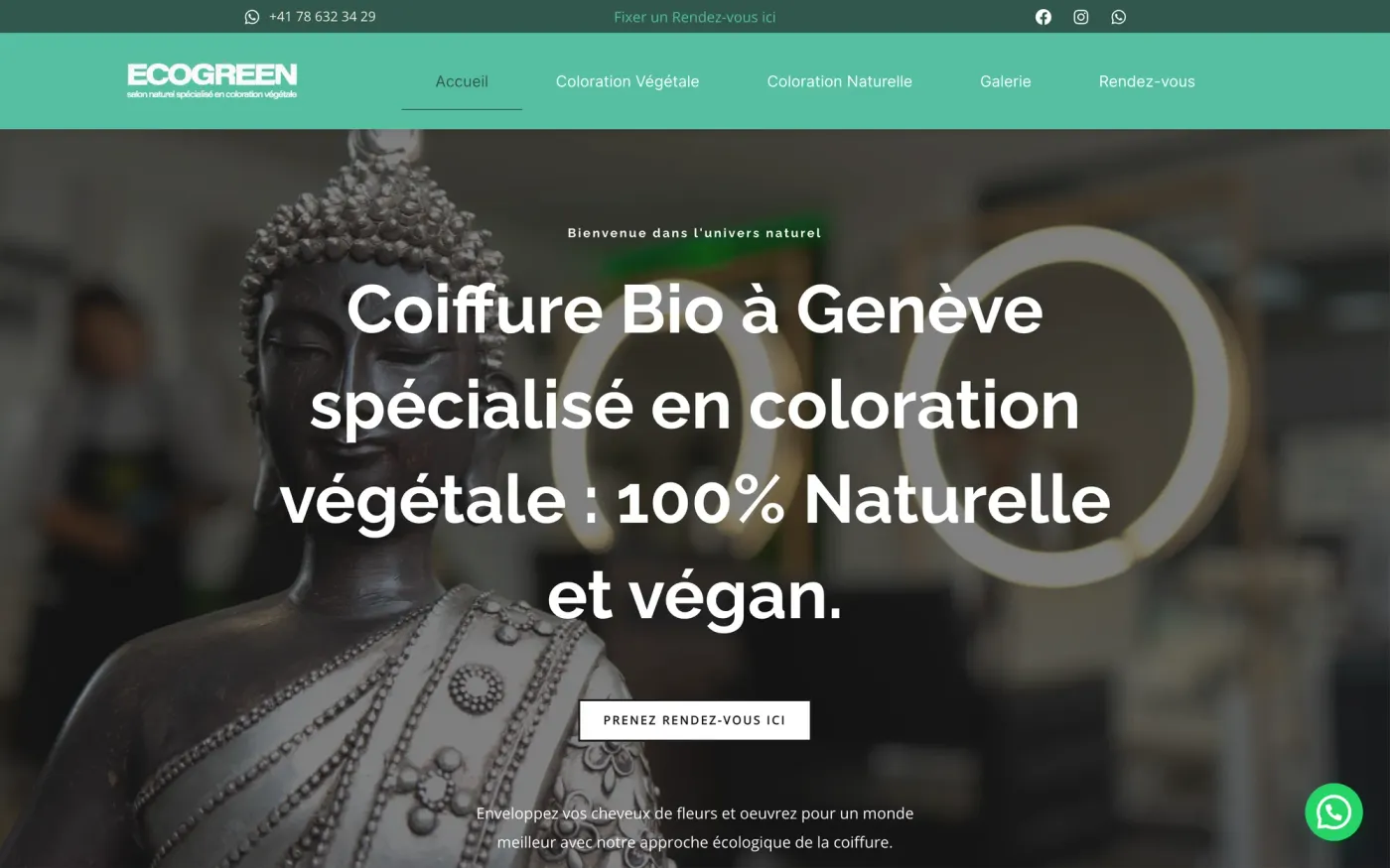 criação de site para salão de cabeleireiro: página inicial, EcoGreen Coiffure