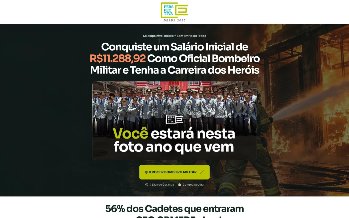 criação de página de vendas para curso de concurso: página inicial, Curso Perspectiva