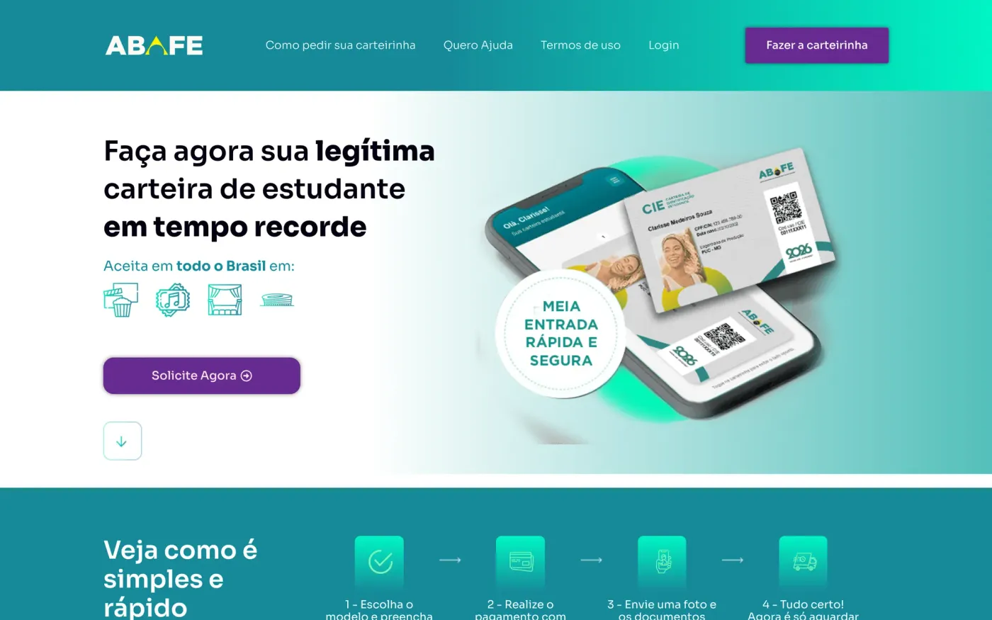 criação de site para carteira de estudante: página inicial, Carteira de Estudante Brasil