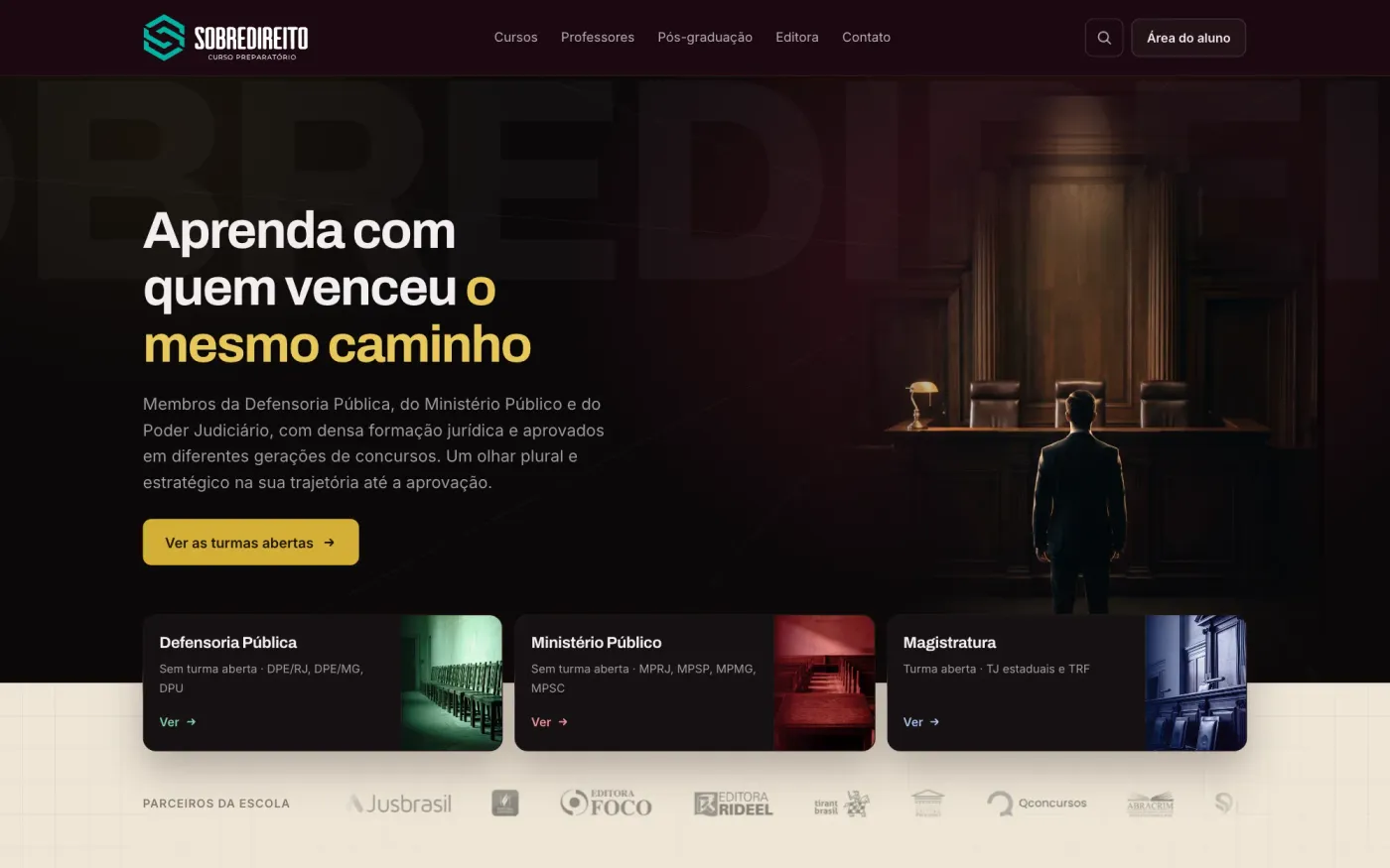 criação de site para curso preparatório: página inicial, Curso Sobredireito