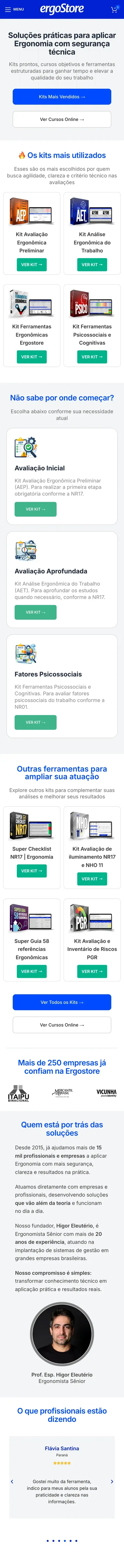 Página inicial completa no celular, ergoStore