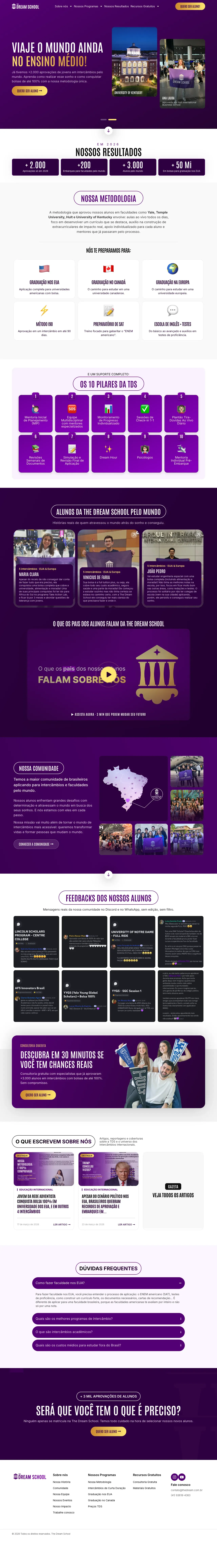 Página inicial completa, The Dream School