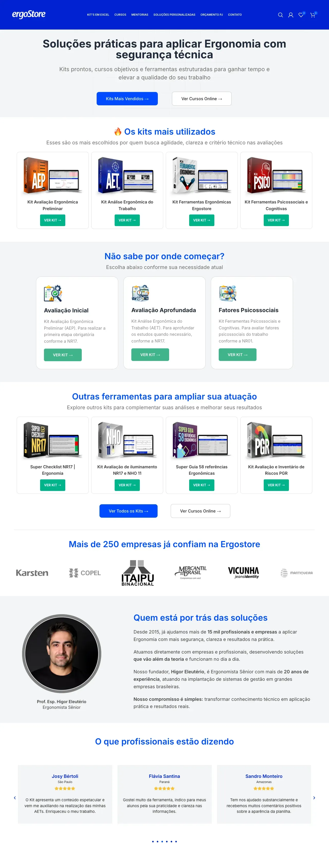 Página inicial completa, ergoStore