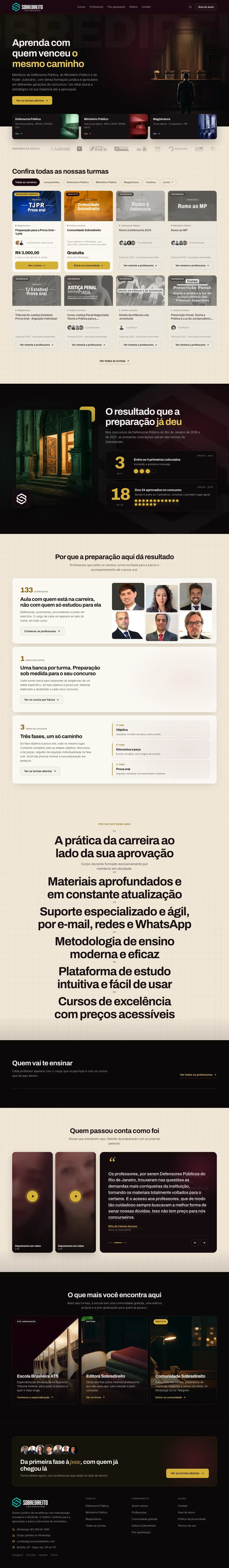 Página inicial completa, Curso Sobredireito