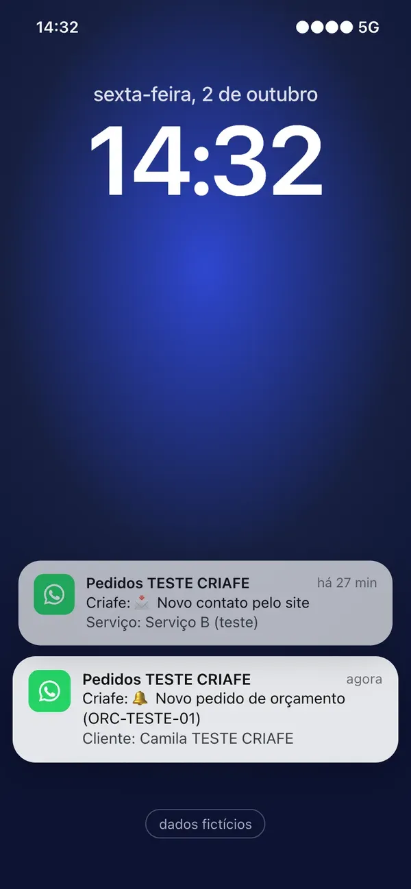 Empresa de serviços: O pedido entra, e o grupo da equipe avisa