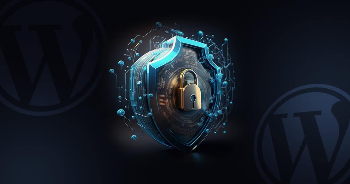 Escudo 3d representado a segurança da hospedagem wordpress com tom azul